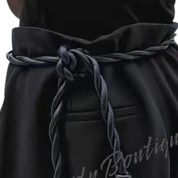 Chic Vegan Glove Tanned Soft Vegan Leather Tie Waist Classy Black Rope Belt - Picture 3 of 7